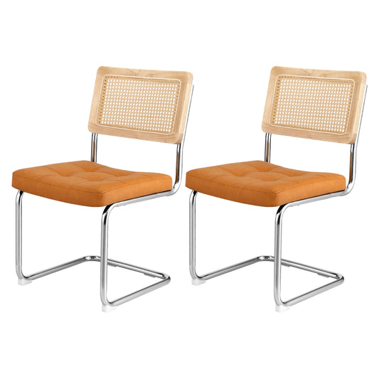 2 Brown Leather Rattan Dining Chairs