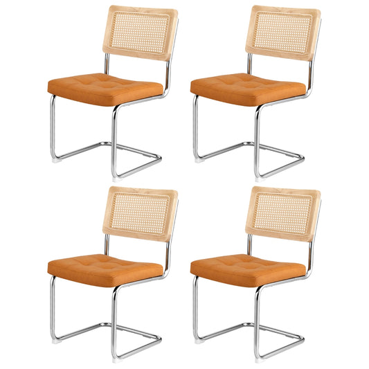 4 Brown Leather Rattan Dining Chairs