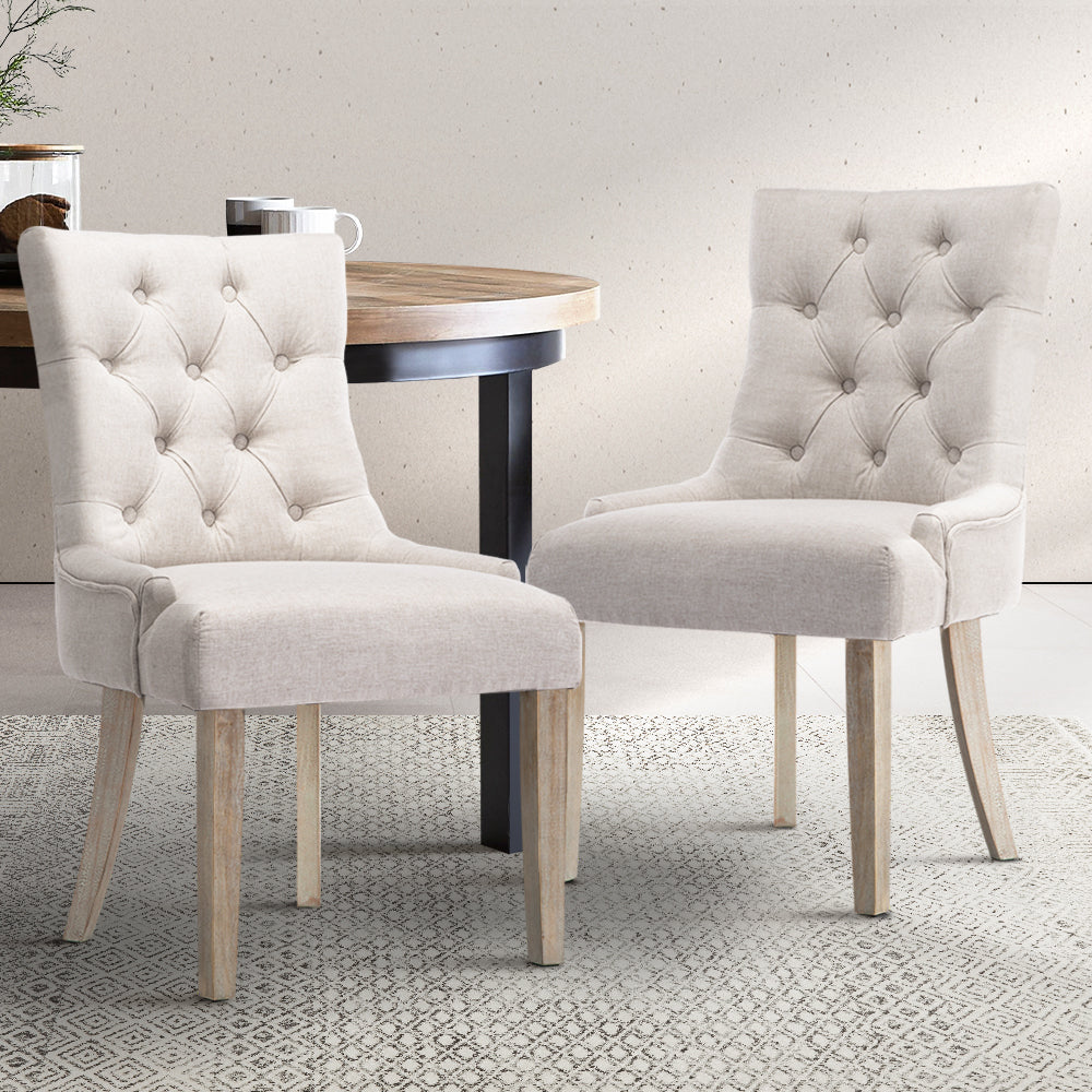 French Provincial Dining Chairs Set of 2 - Beige