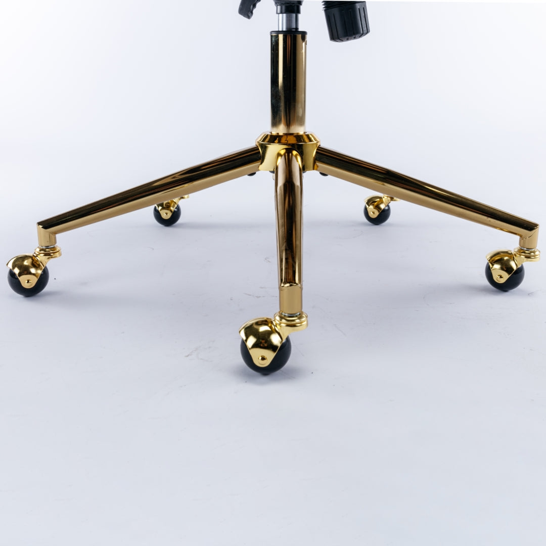Gold office chair caster wheels on a white background