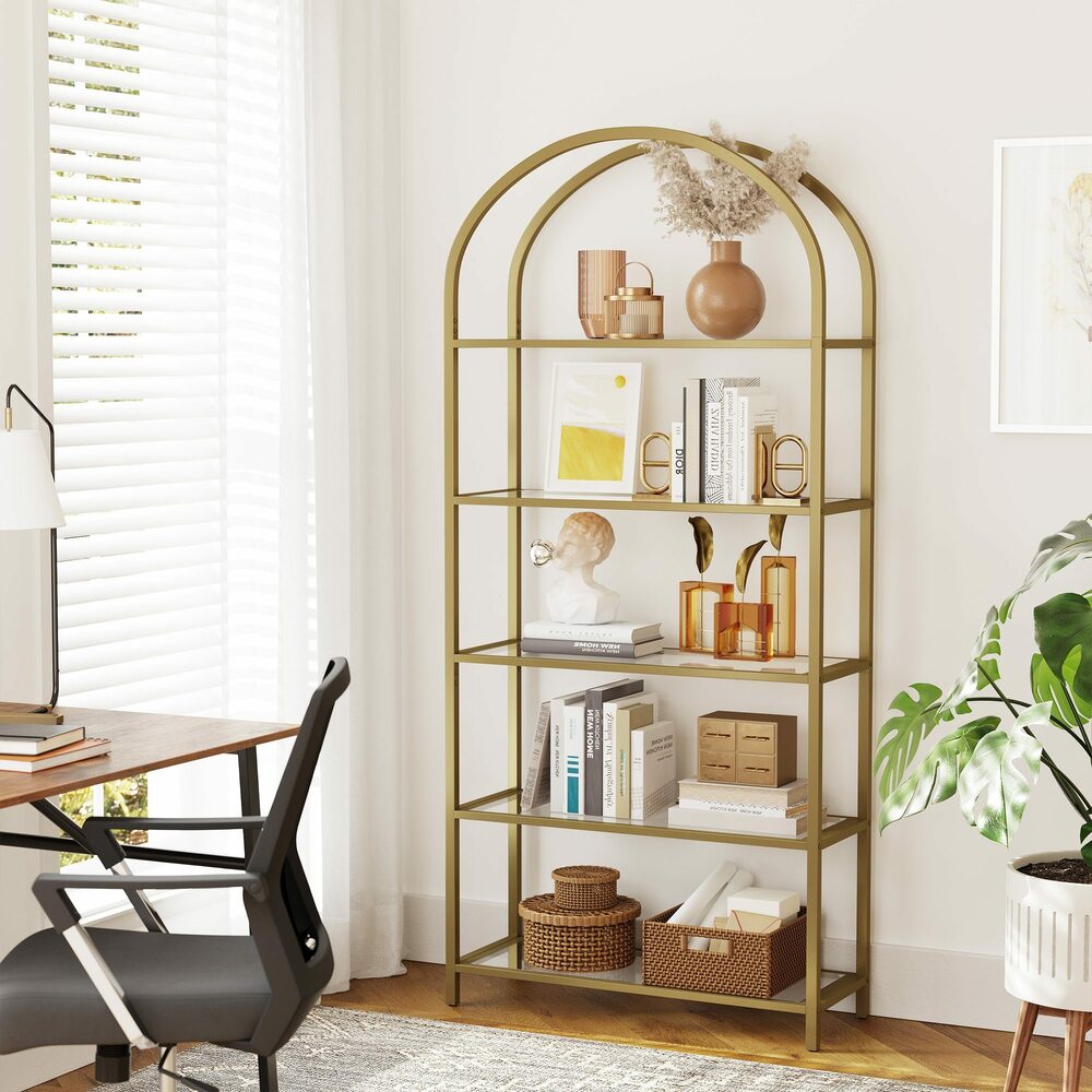 Audrey 5 Tier Gold Metal Bookshelf