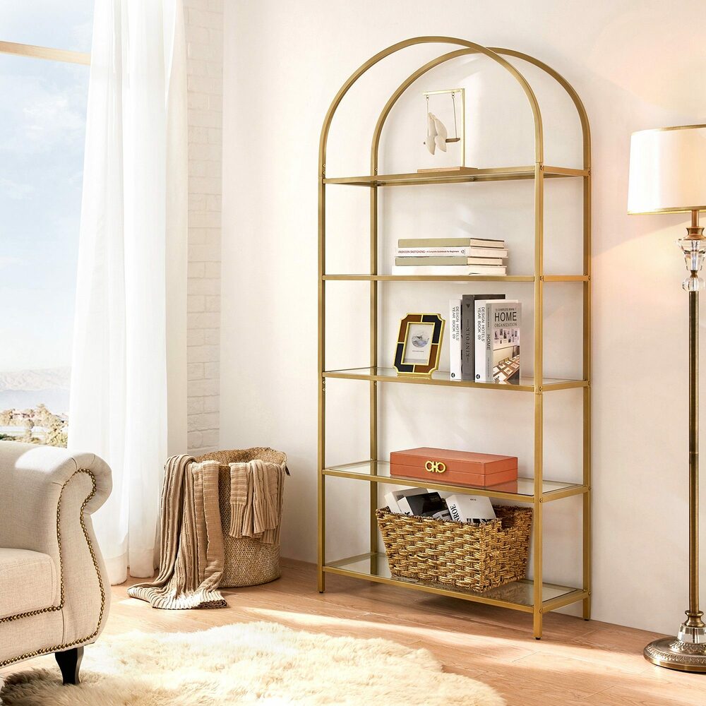 Audrey 5 Tier Gold Metal Bookshelf