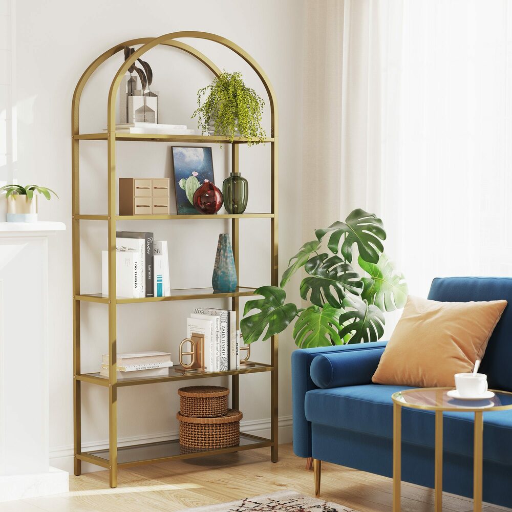 Audrey 5 Tier Gold Metal Bookshelf