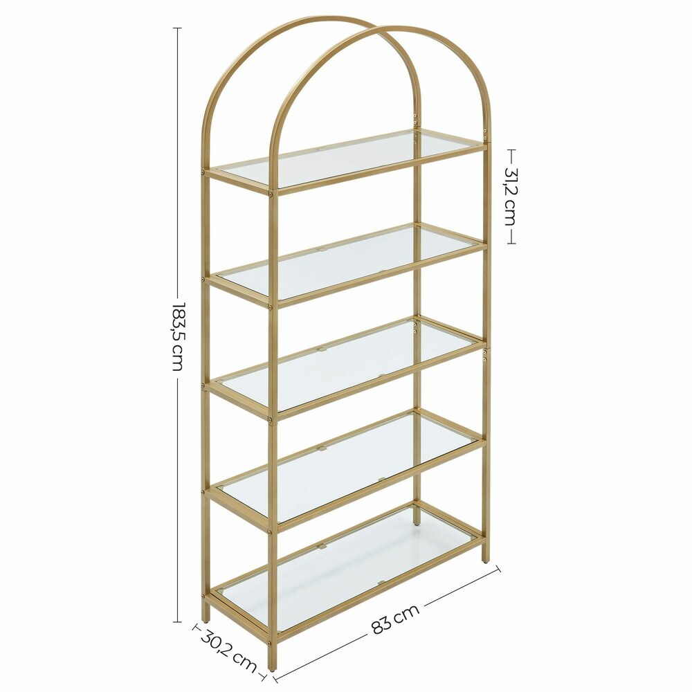 Audrey 5 Tier Gold Metal Bookshelf