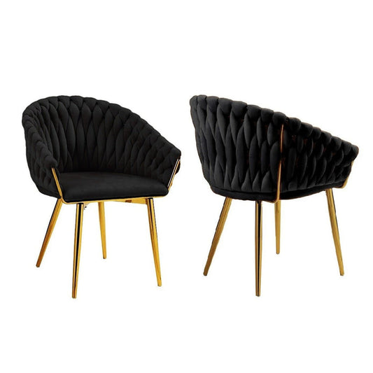 2 Black Serenita Velvet Dining Chairs with Gold Legs