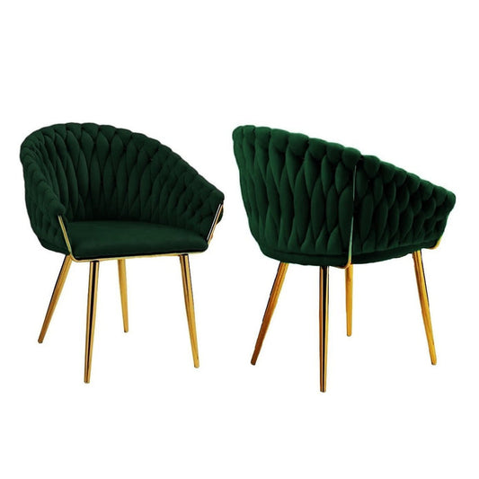 2 Emerald Green Serenita Velvet Dining Chairs with Gold Legs