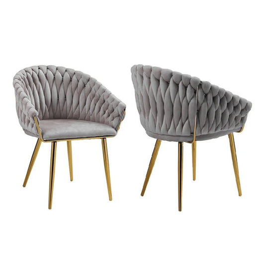 2 Grey Serenita Velvet Dining Chairs with Gold Legs