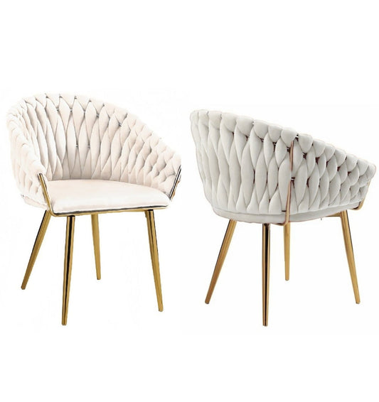 2 Ivory Serenita Velvet Dining Chairs with Gold Legs