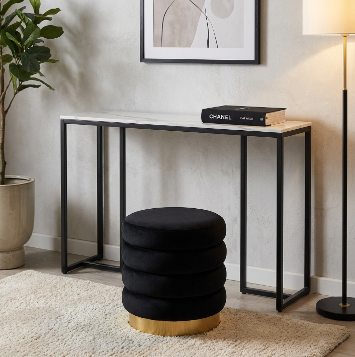 Stone Marble Console Table- Black
