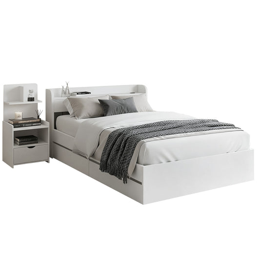 Aura Single Bed Frame with Charging Ports and Bedside Table