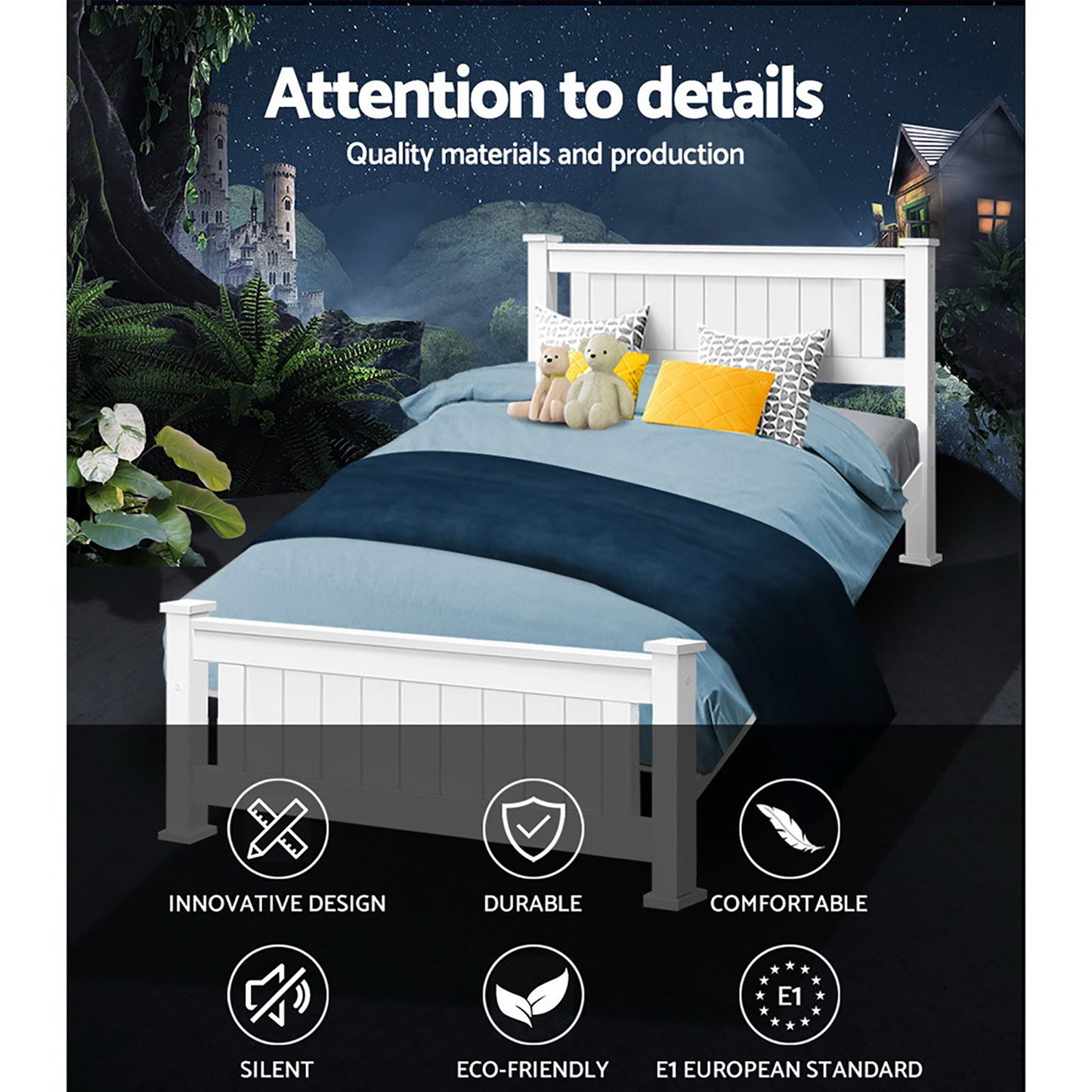 Rio Wooden Bed Frame King Single Size - White