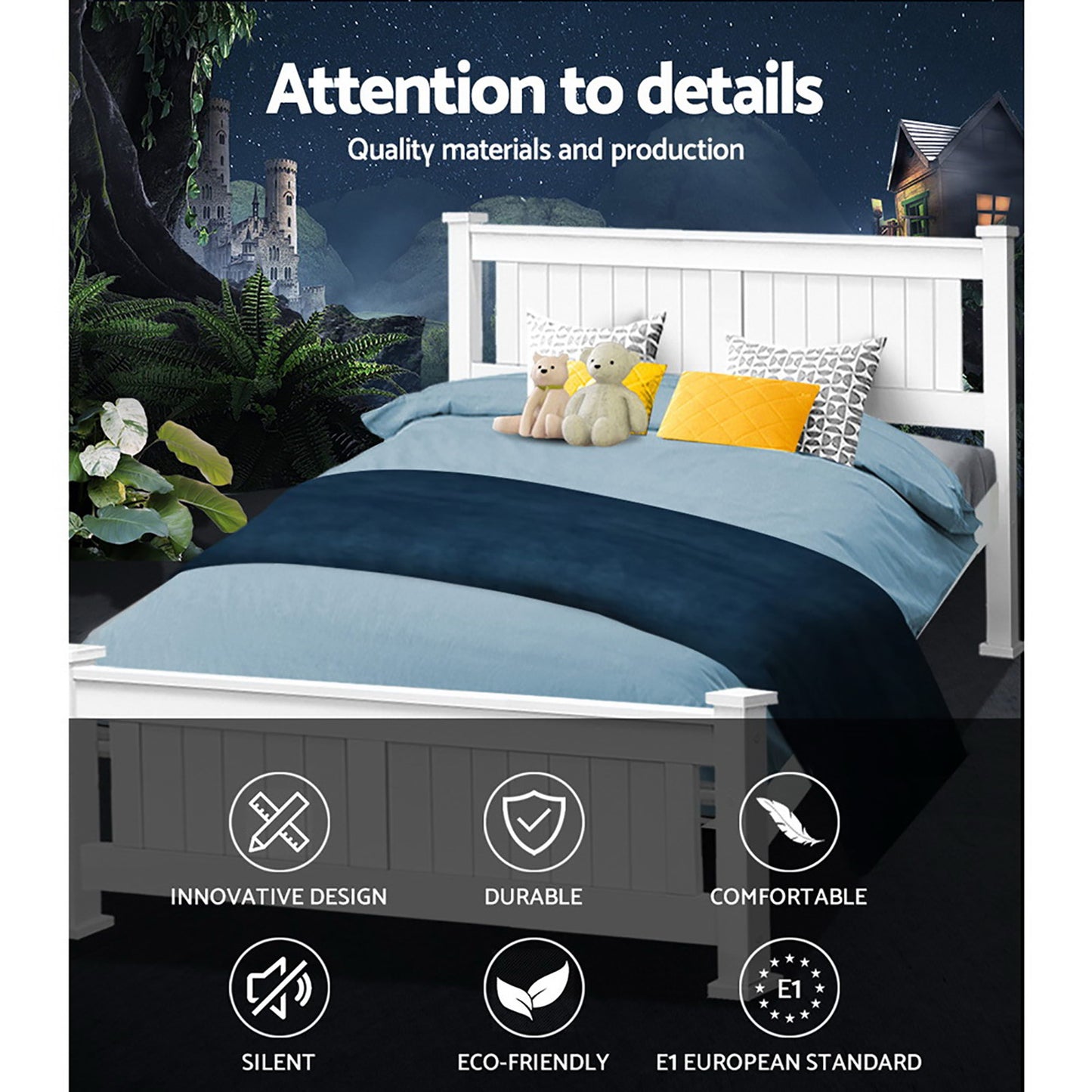 Rio Wooden Bed Frame Queen Size - White