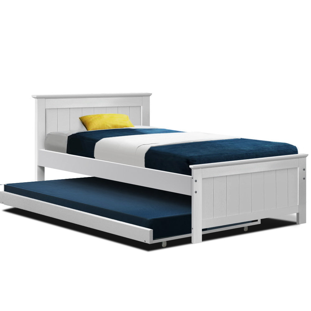 Elvis Wooden Bed Frame King Single Size / Trundle Daybed - White
