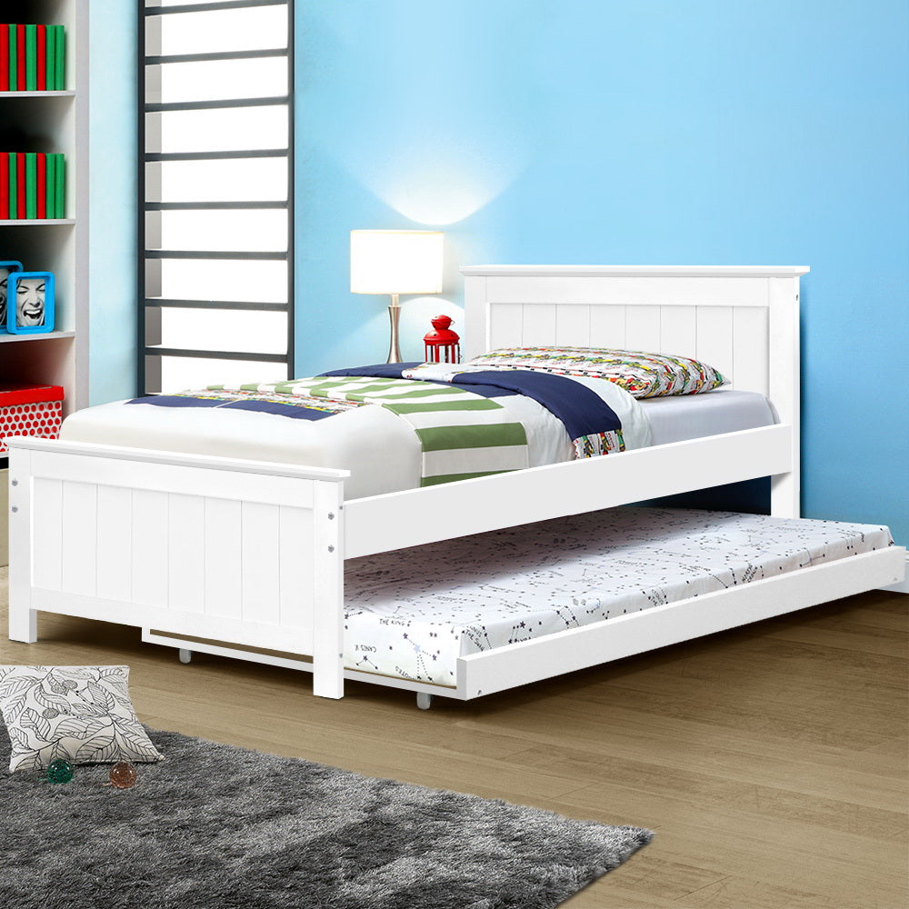 Elvis Wooden Bed Frame King Single Size / Trundle Daybed - White