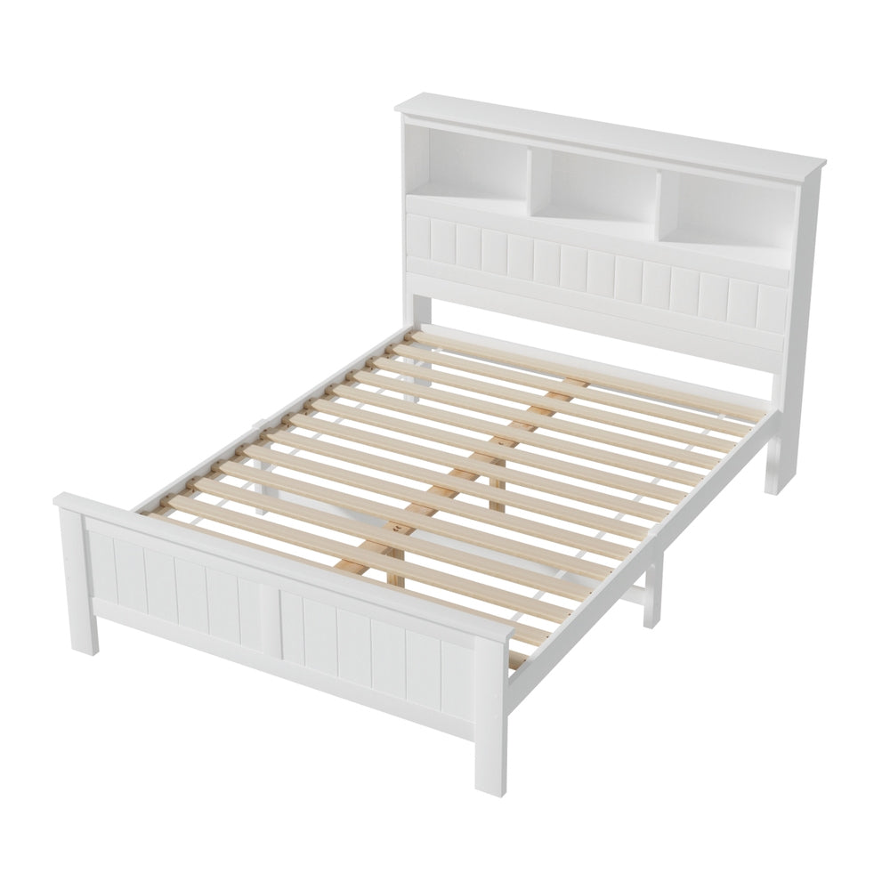 Conqueror Double Bed Frame with Shelves – White