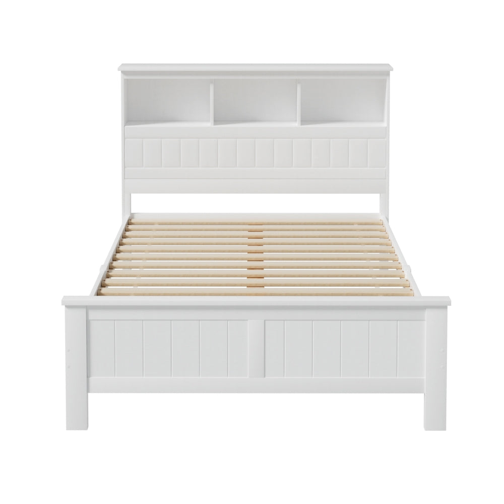 Conqueror Double Bed Frame with Shelves – White