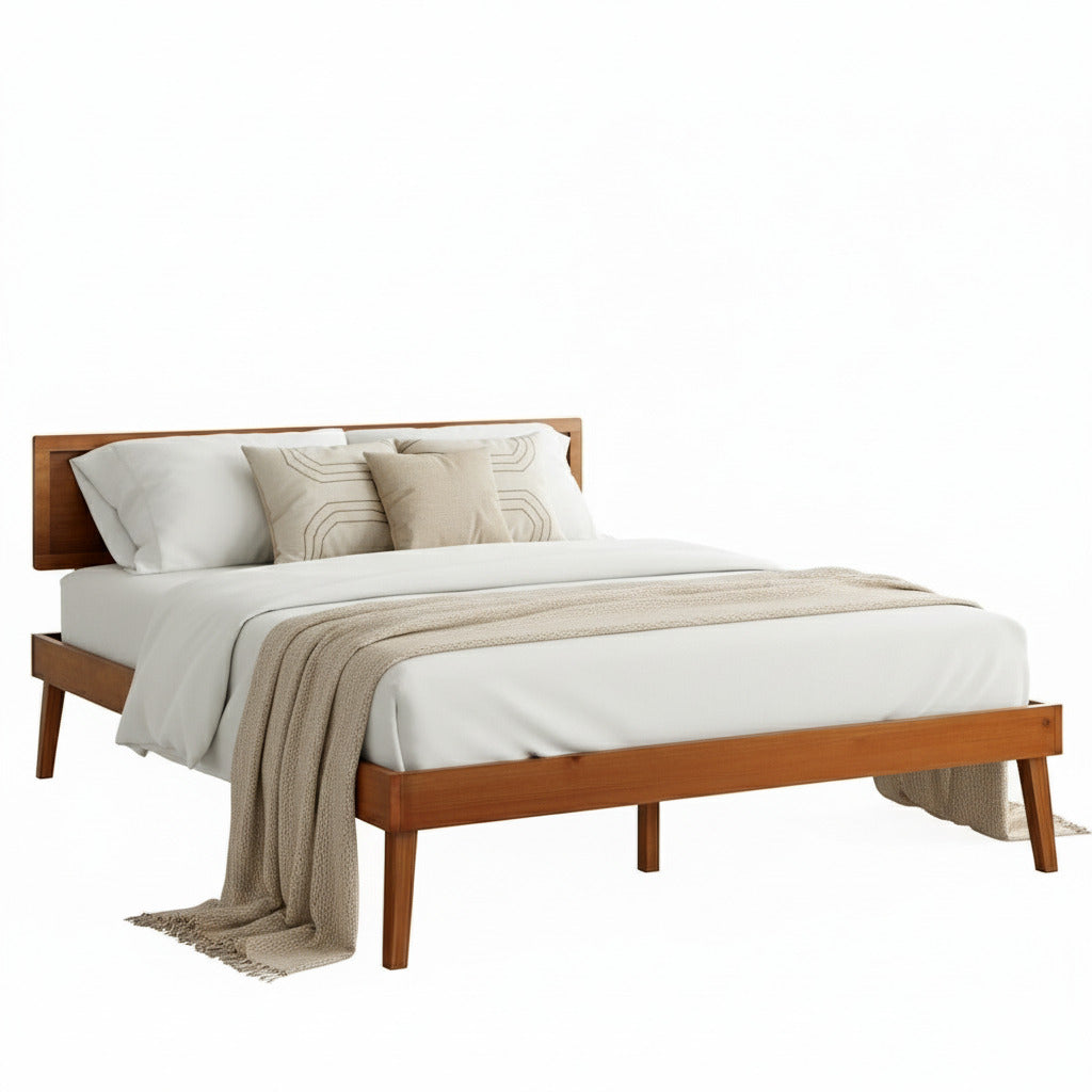 Splay Bed Frame Queen Size Wooden Bed Base - Walnut