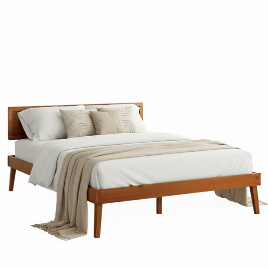 Splay Bed Frame Queen Size Wooden Bed Base - Walnut