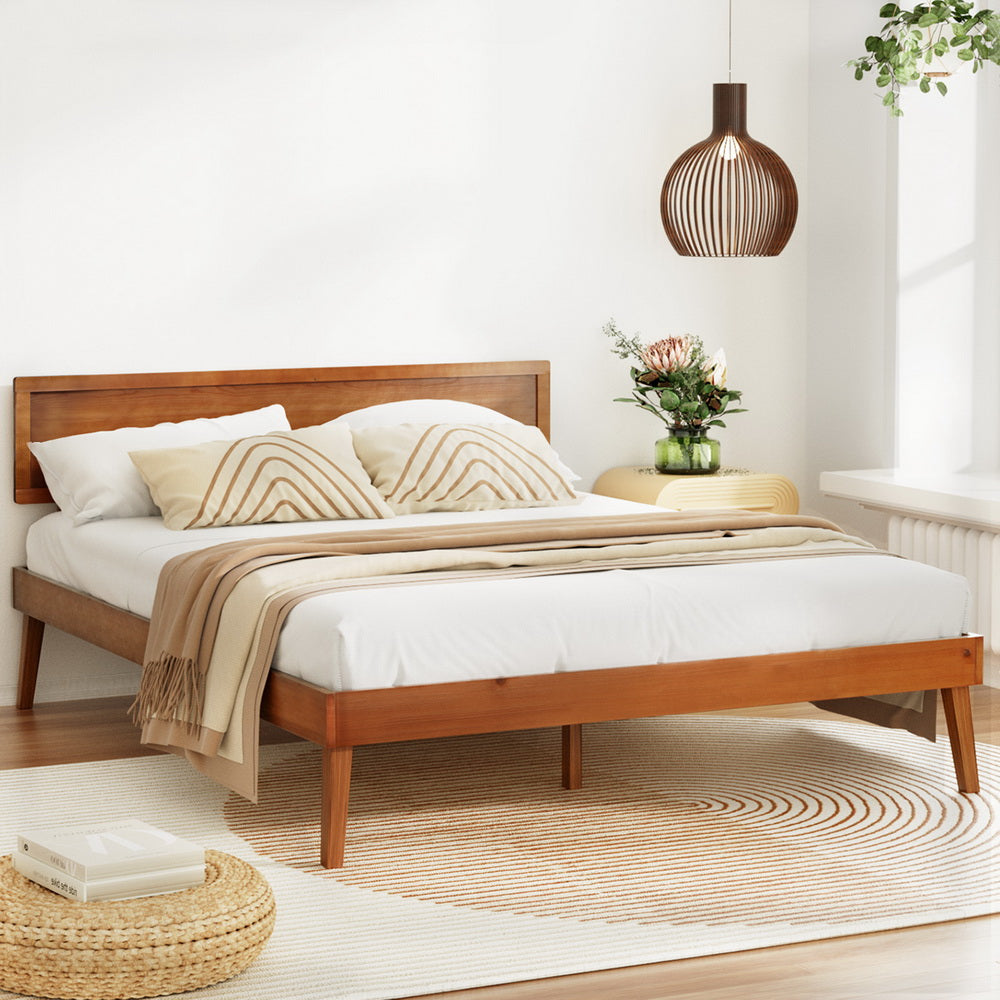 Splay Bed Frame Queen Size Wooden Bed Base - Walnut