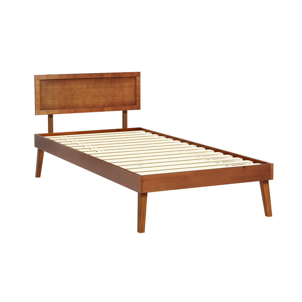 Splay Bed Frame Single Size Wooden Bed Base - Walnut