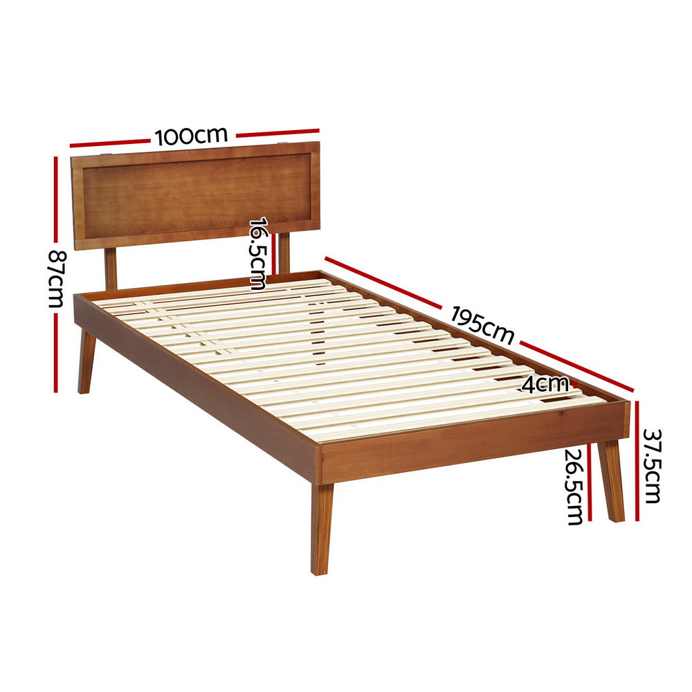 Splay Bed Frame Single Size Wooden Bed Base - Walnut