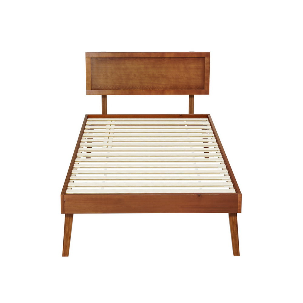 Splay Bed Frame Single Size Wooden Bed Base - Walnut
