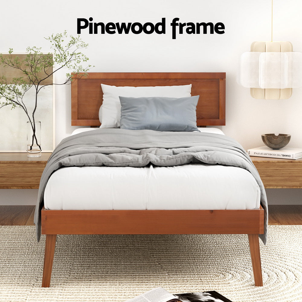 Splay Bed Frame Single Size Wooden Bed Base - Walnut