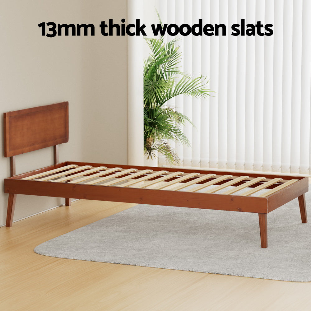 Splay Bed Frame Single Size Wooden Bed Base - Walnut
