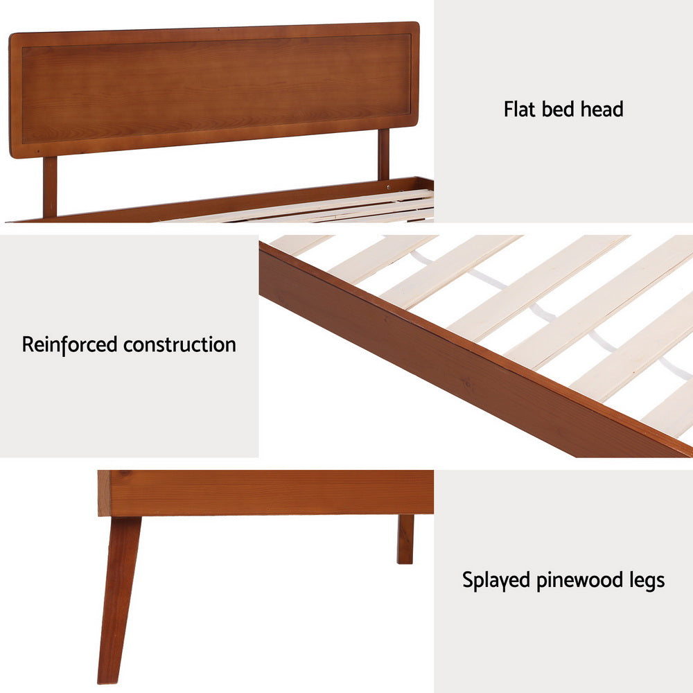 Splay Bed Frame Single Size Wooden Bed Base - Walnut
