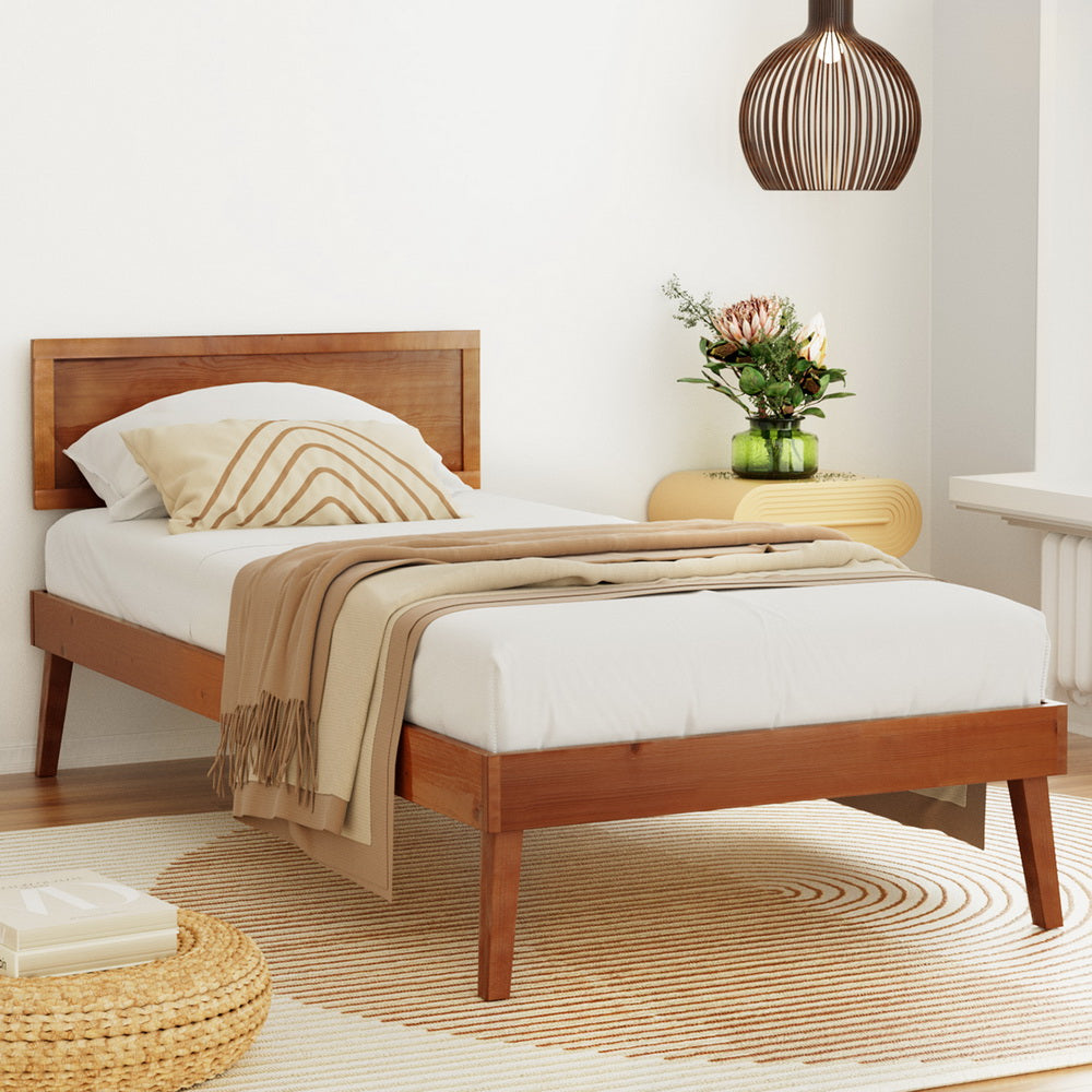 Splay Bed Frame Single Size Wooden Bed Base - Walnut