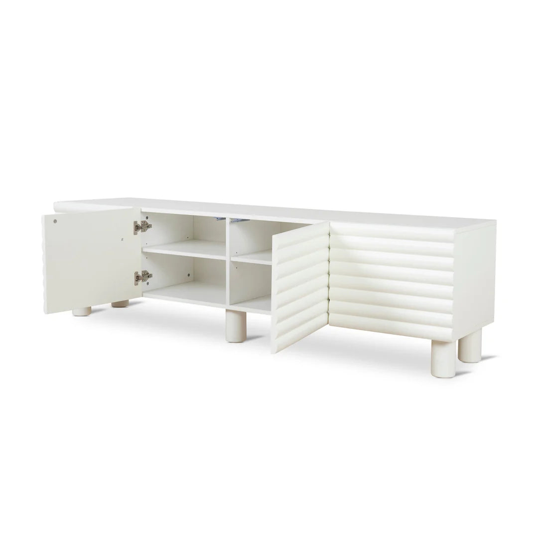 Glossy White Fluted TV Entertainment Unit