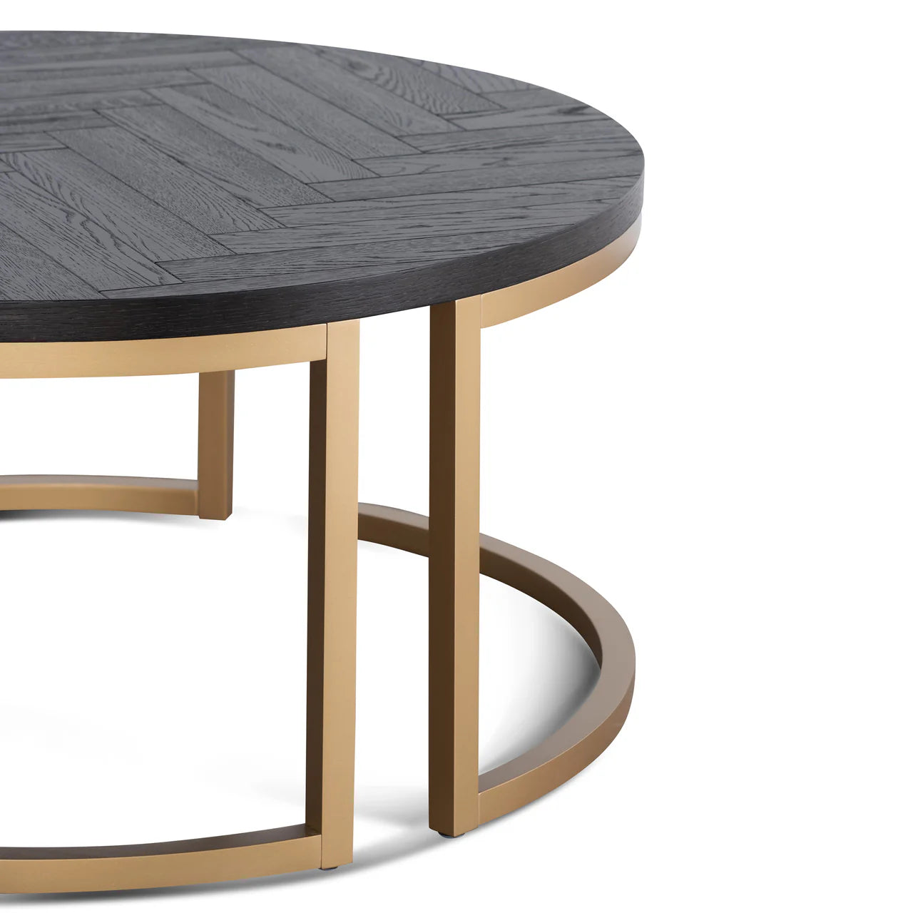 Black timber and brass Round Coffee Table 