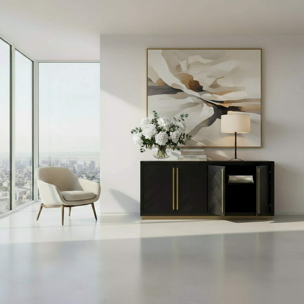 Wilma Wide Sideboard - Black and Brass