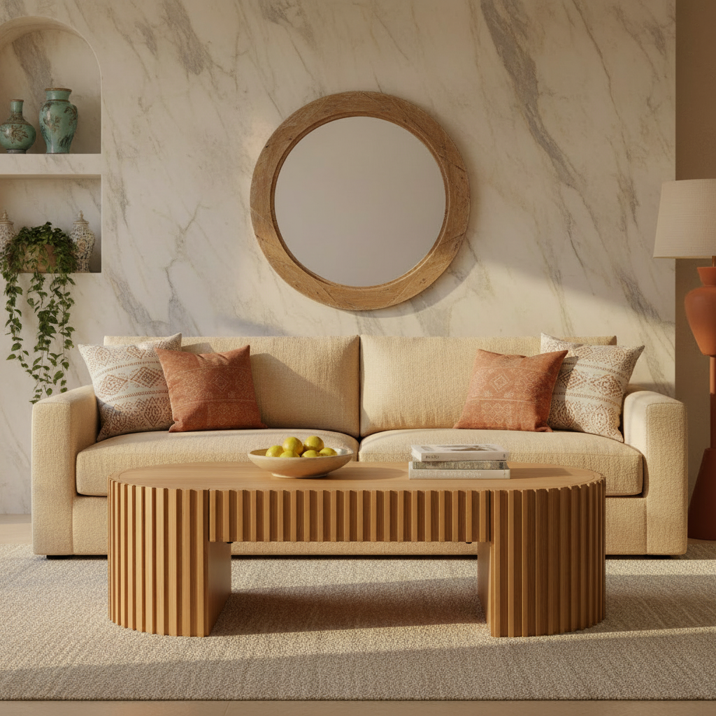 Aspen Coffee Table - Natural Oak in Mediterranean Living Room