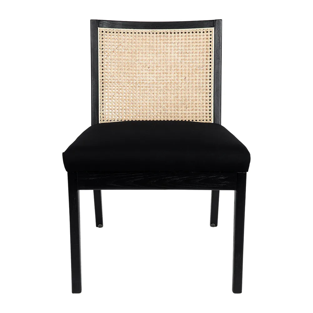 Kane Black Rattan Dining Chair - Black Linen