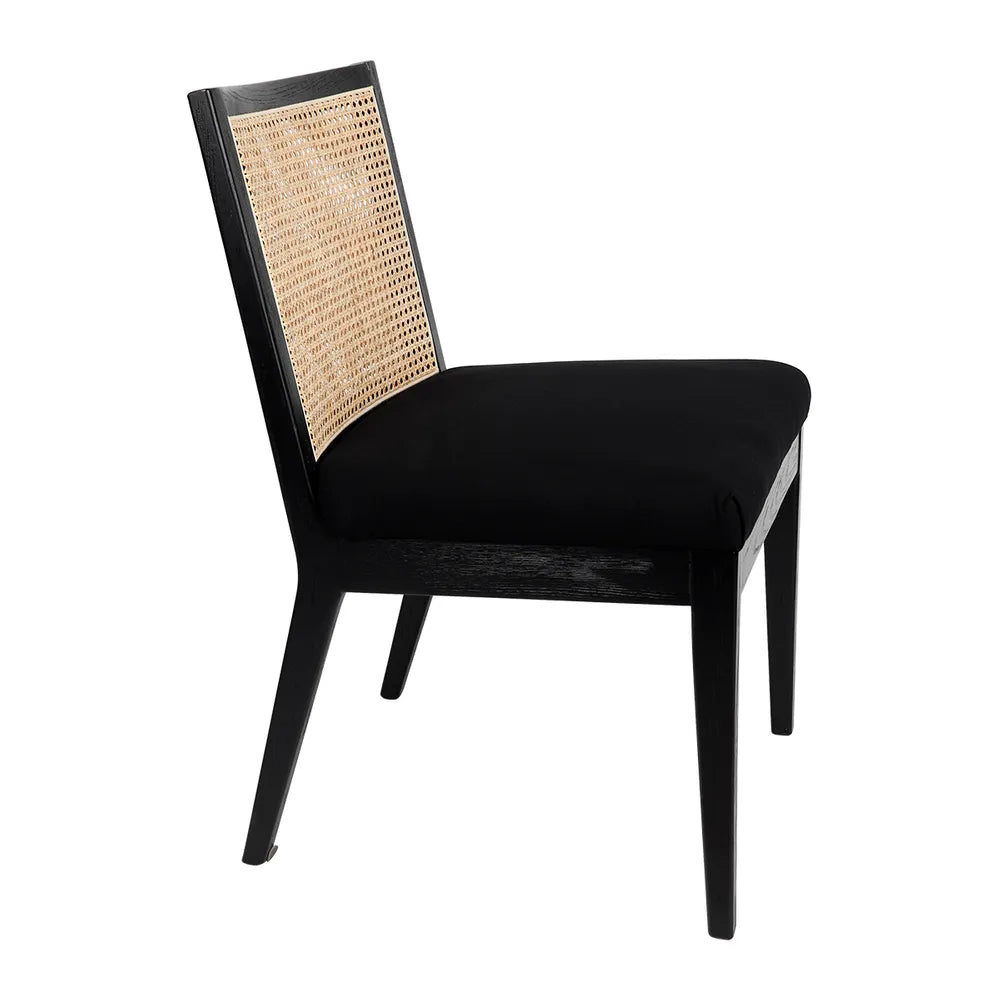 Kane Black Rattan Dining Chair - Black Linen