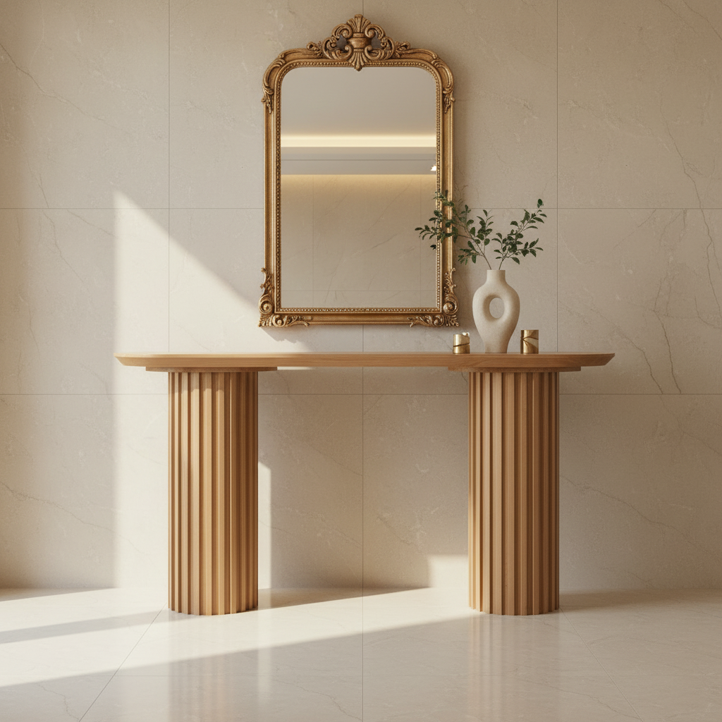 Morpheus Console Table - Natural Oak with Gold Mirror