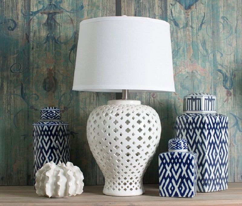 Lattice Tall White Table Lamp