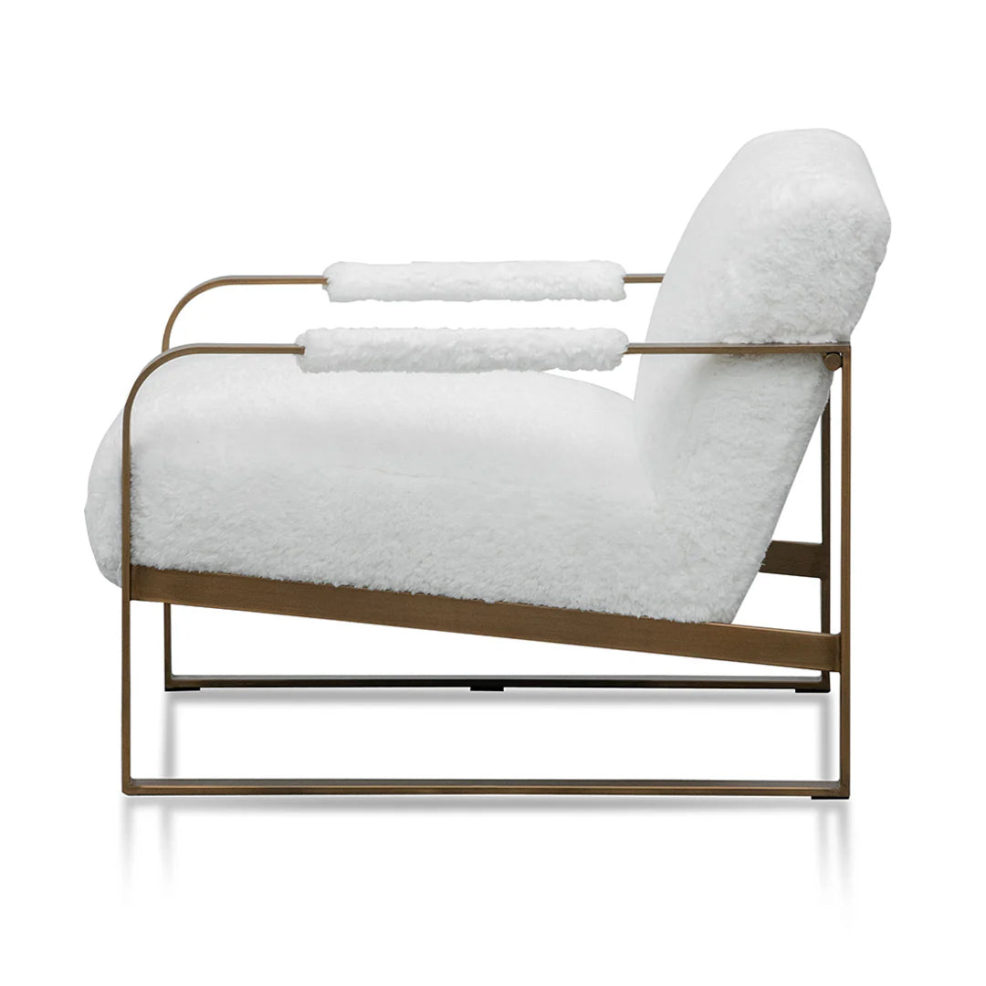 Isla White Fur Armchair - Antique Golden Frame