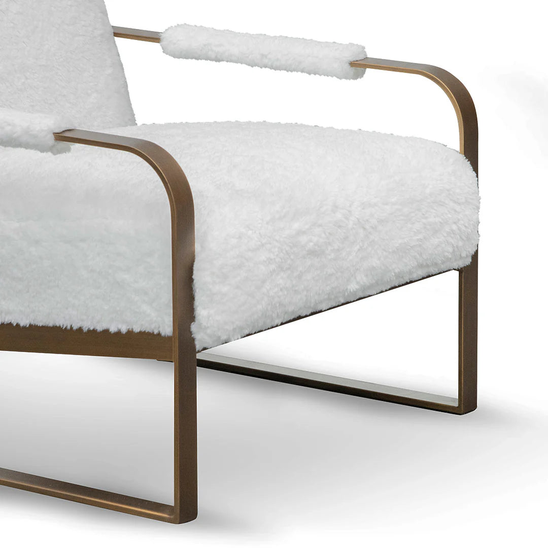 Isla White Fur Armchair - Antique Golden Frame