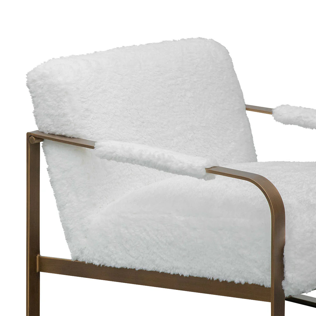 Isla White Fur Armchair - Antique Golden Frame