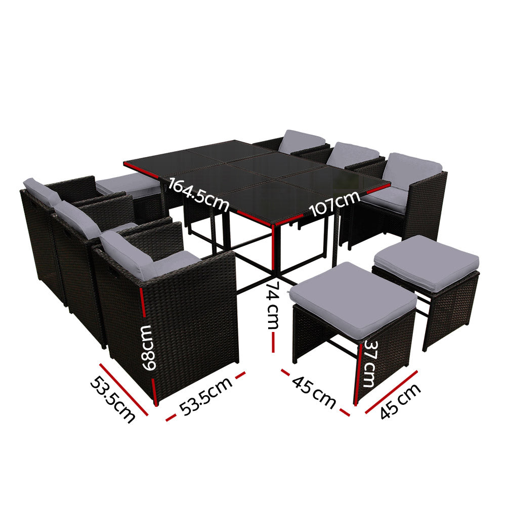 11 PC Outdoor Dining Set - Black