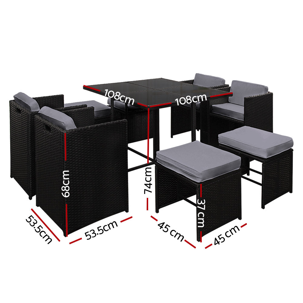 9 PC Outdoor Dining Set - Black