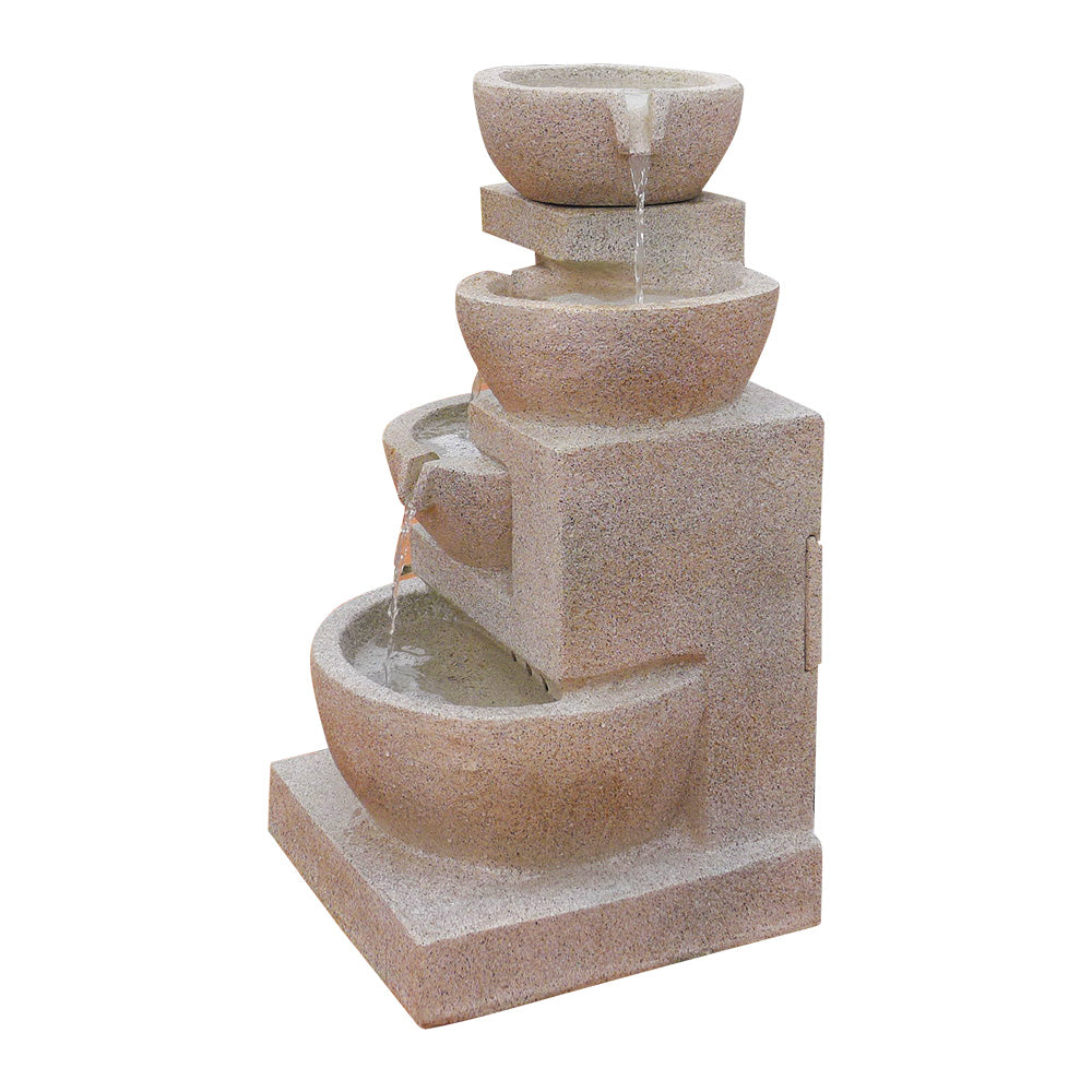 4 Tier Solar Powered Bird Bath with Light - Sand Beige