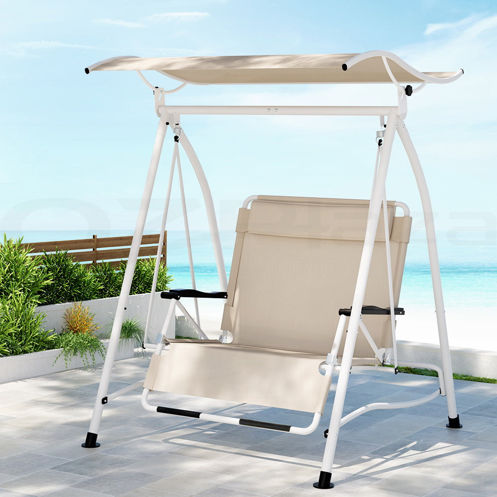 2 Seater Canopy Swing Chair - Beige