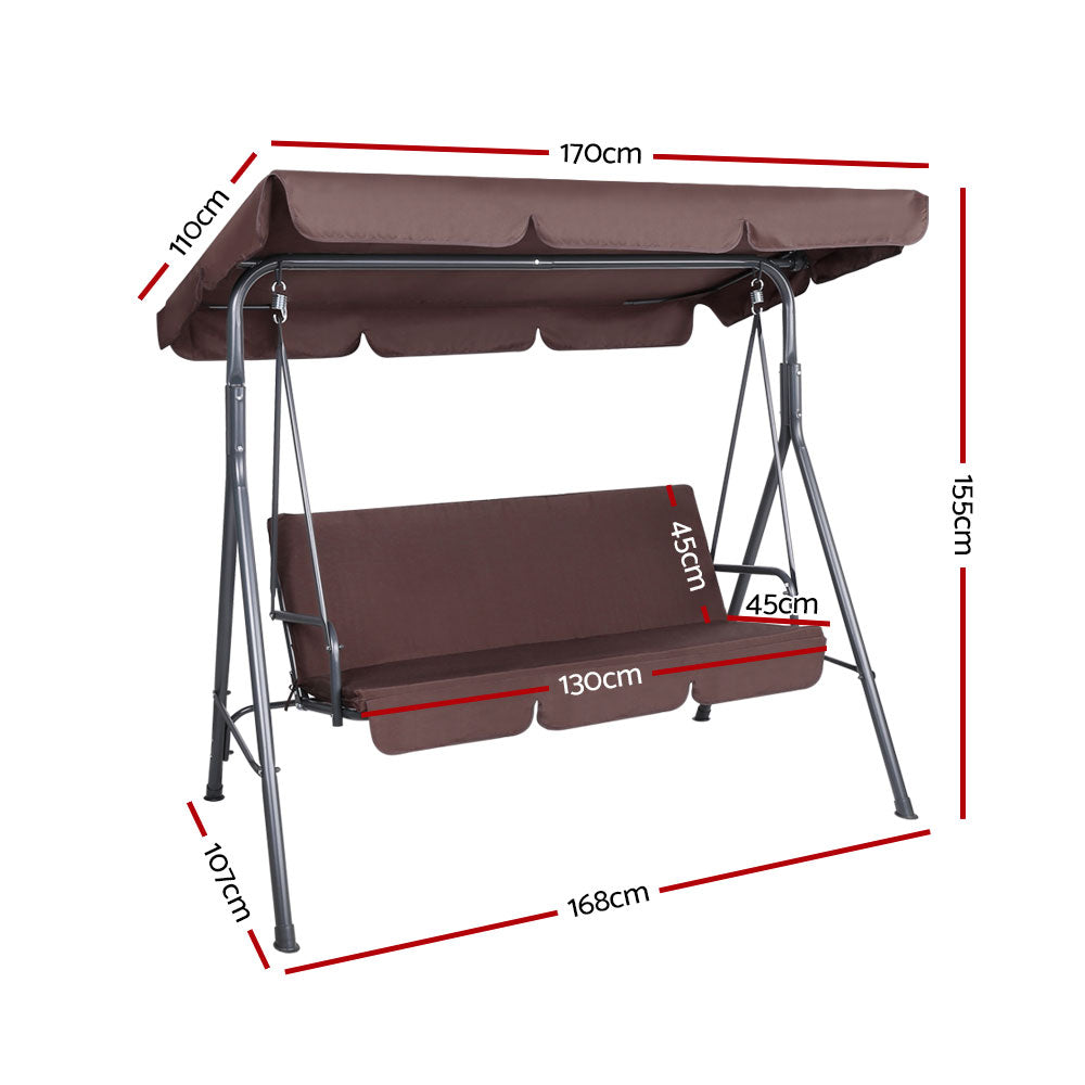 3 Seater Canopy Swing Chair - Dark Brown