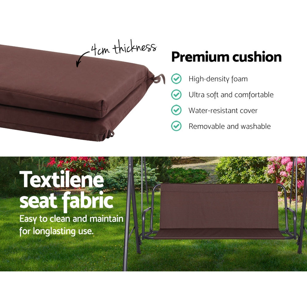 3 Seater Canopy Swing Chair - Dark Brown
