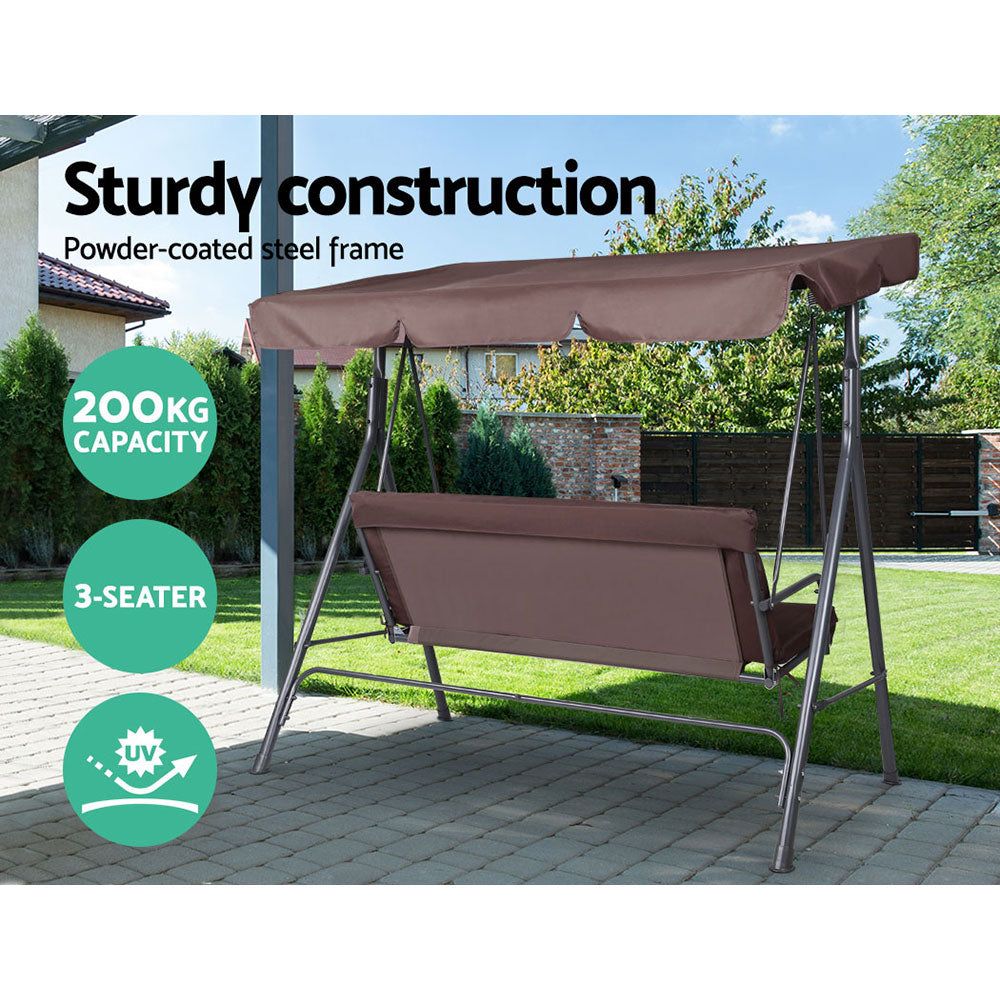 3 Seater Canopy Swing Chair - Dark Brown
