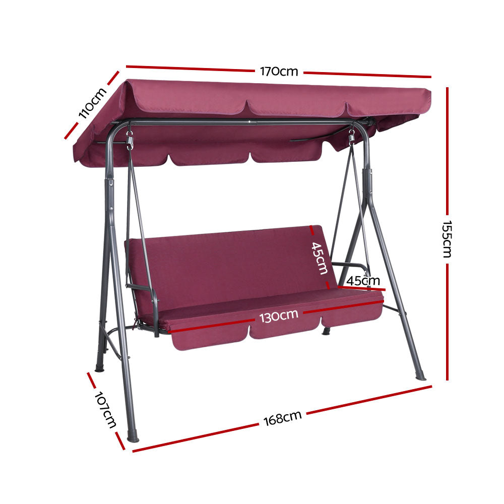 3 Seater Canopy Swing Chair - Wine Red