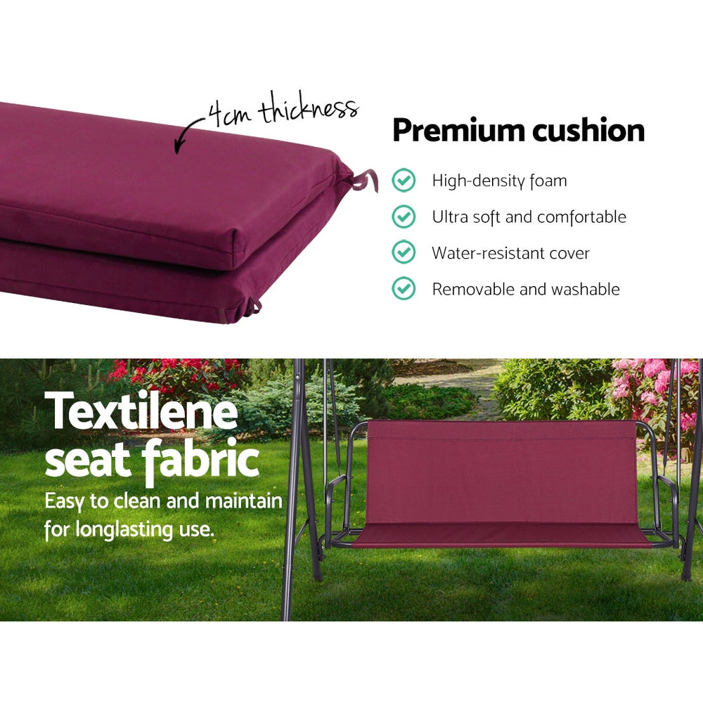 3 Seater Canopy Swing Chair - Wine Red